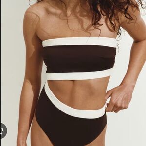 H&M Brown/cream attached two piece swimsuit